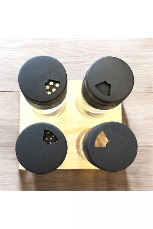 Hillcap 4'lü Ahşap Standlı Baharatlık Seti Etiket Hediyeli